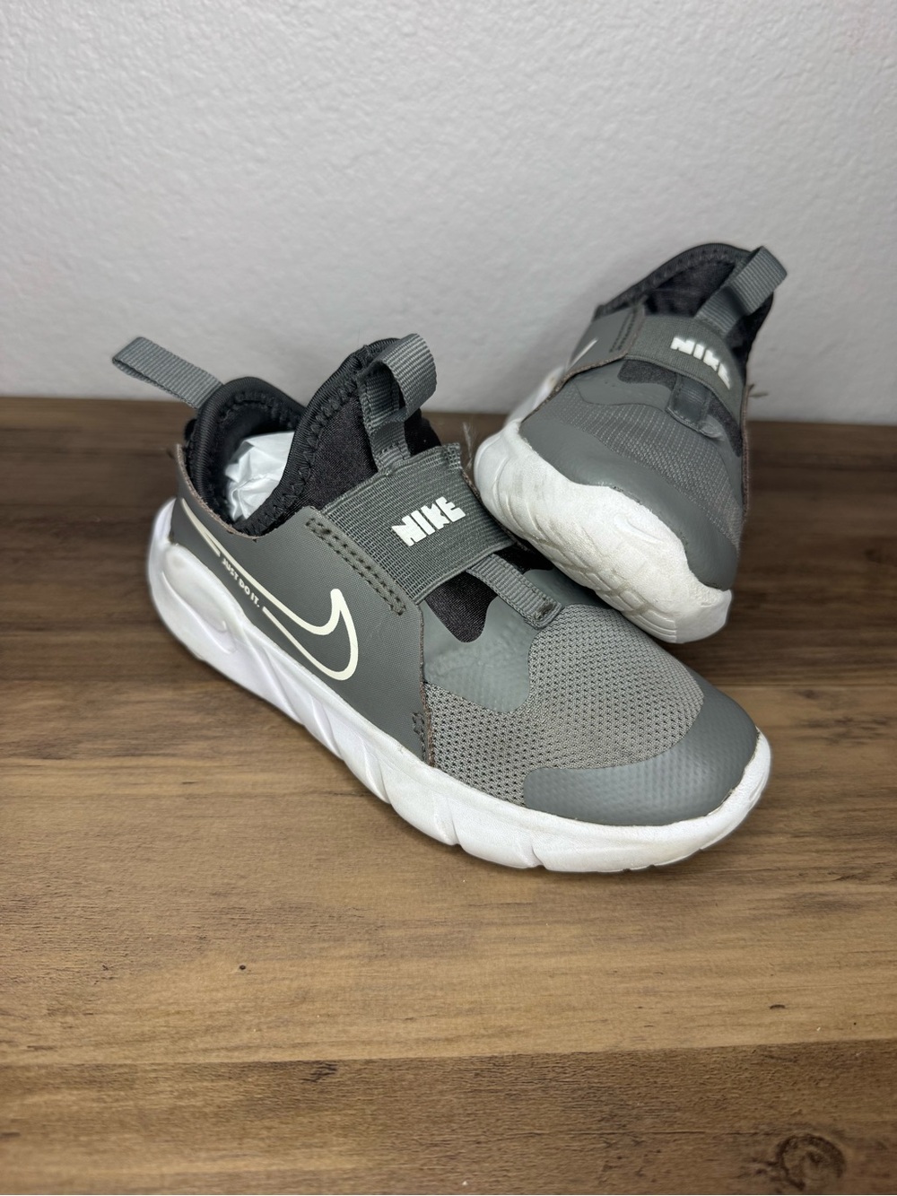 Nike Kids Gray and White Slip-On Sport Sneakers